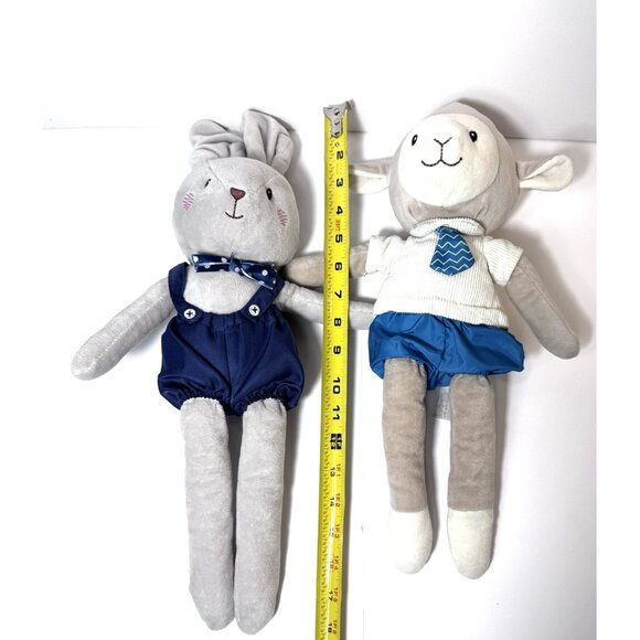 Spark Create Imagine Rabbit & Lamb Plush Rattle Bowtie Gray Blue Lot of 2 - Picture 14 of 14